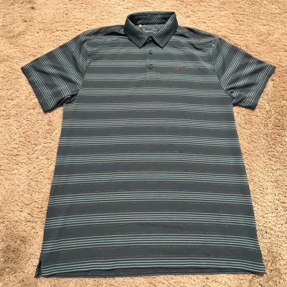 Under Armour Men's Teal/Blue Striped Polo Shirt